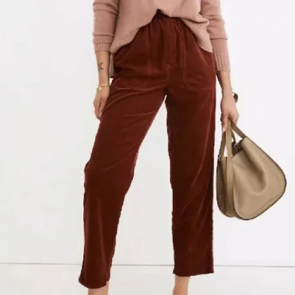 Madewell Tapered Huston Pull-On Crop Pants in Corduroy Size Medium Burgundy - Picture 1 of 8